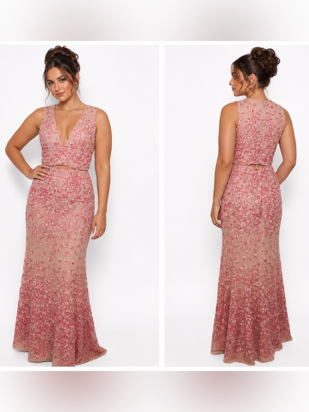BCBG Maxazria Formal Dress 8 Pink Floral Embroidery Long Sexy Princess Prom